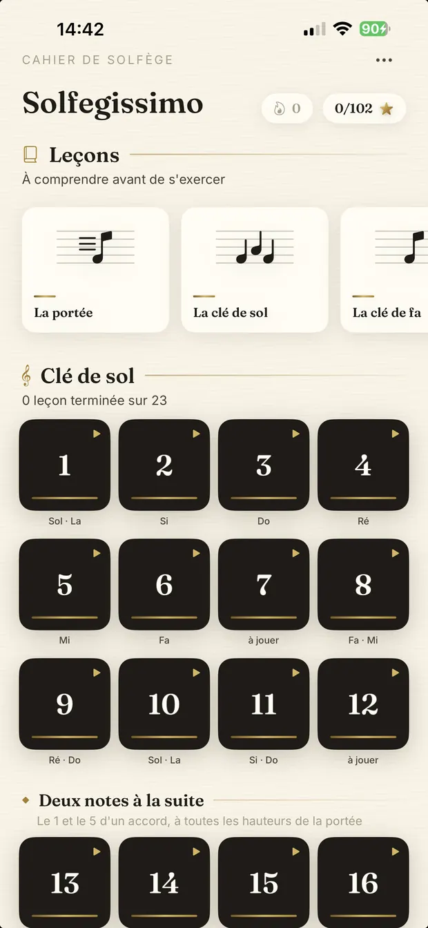 Grille des exercices de Solfegissimo
