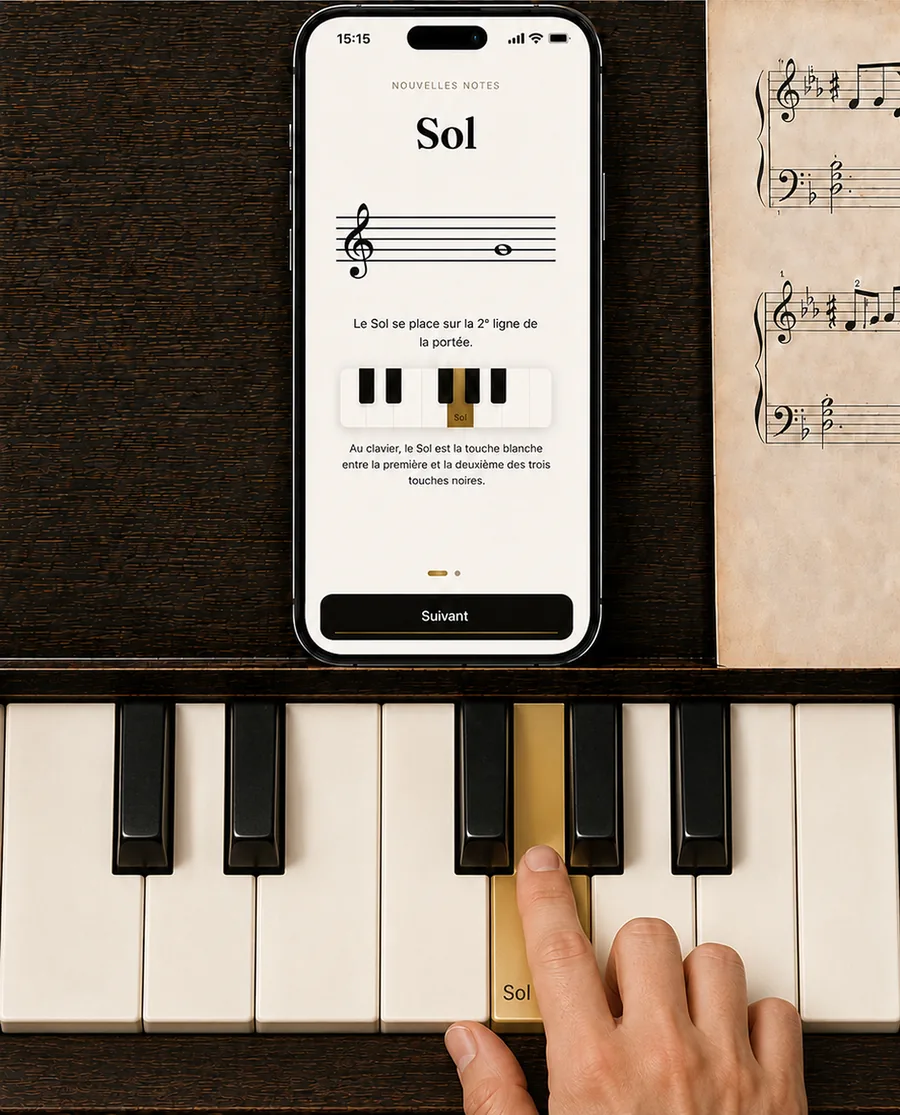 Présentation de la note Sol sur la portée et au clavier